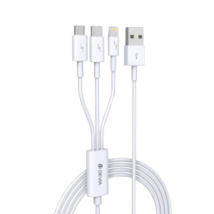 Devia 1.2m (2.4A) USB to Lightning, USB-C & MicroUSB Cable - White
