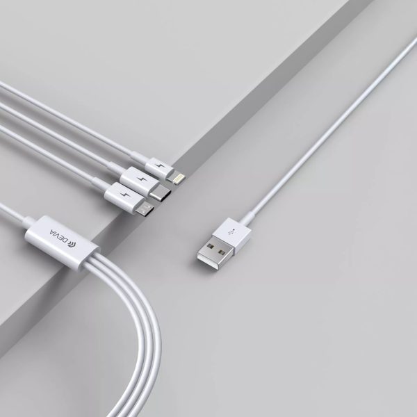 Devia 1.2m (2.4A) USB to Lightning, USB-C & MicroUSB Cable - White - Image 10
