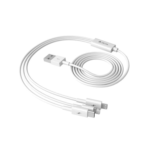 Devia 1.2m (2.4A) USB to Lightning, USB-C & MicroUSB Cable - White - Image 2