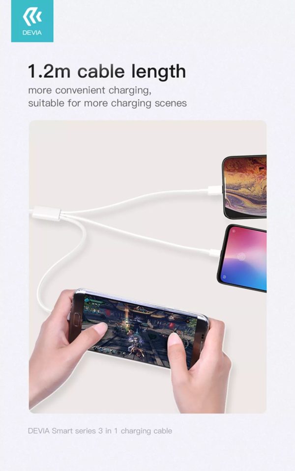 Devia 1.2m (2.4A) USB to Lightning, USB-C & MicroUSB Cable - White - Image 5