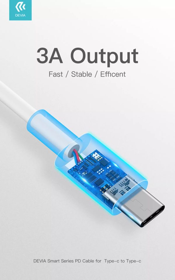 Devia 1.2m (60W) Power Delivery - USB-C to USB-C Cable - White - Image 2
