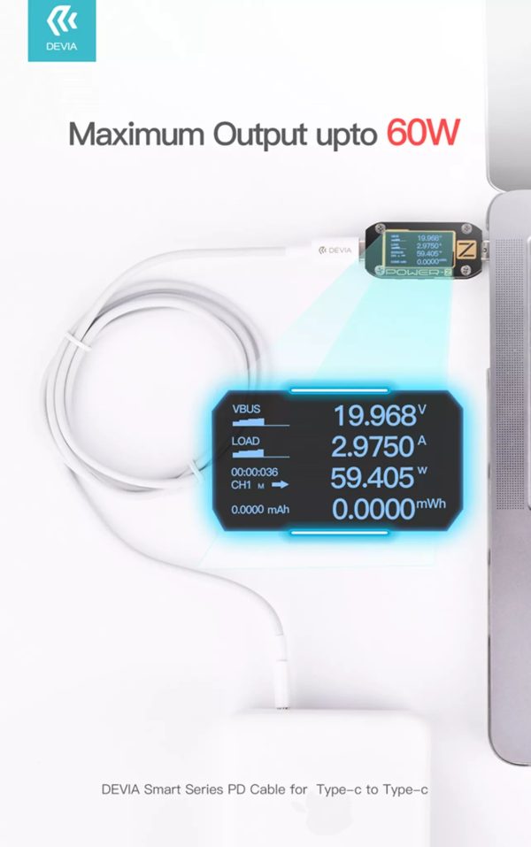 Devia 1.2m (60W) Power Delivery - USB-C to USB-C Cable - White - Image 4