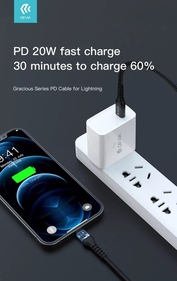 Devia - 1.5m (3A) Mesh Armour USB-C to Non-MFi Lightning Cable - Black - Image 2