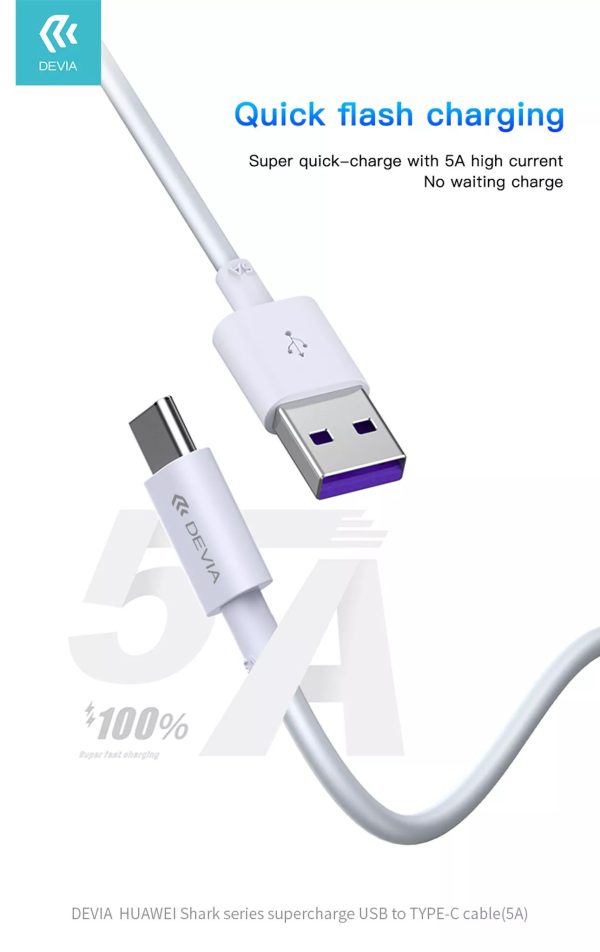 Devia - 1.5m (5A) USB to USB-C Cable - White - Image 2