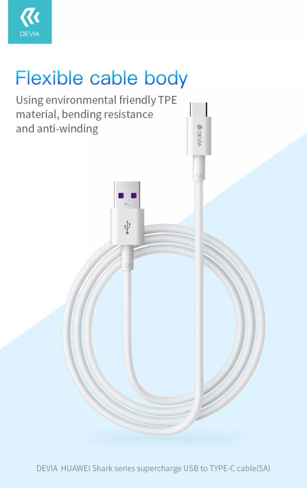 Devia - 1.5m (5A) USB to USB-C Cable - White - Image 4