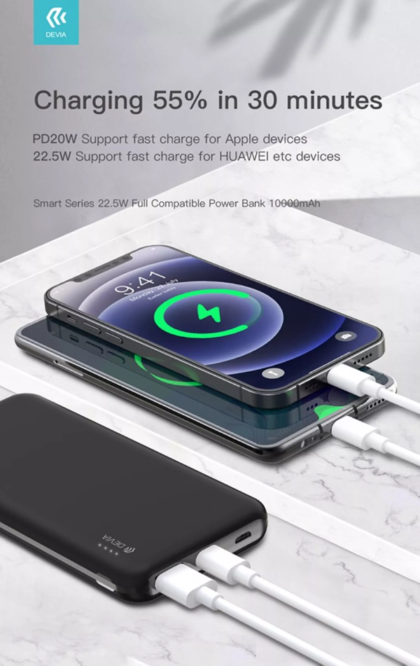 Devia - 10,000mAh 22.5W PD & QC3.0 LED Indicator Powerbank - White - Image 5
