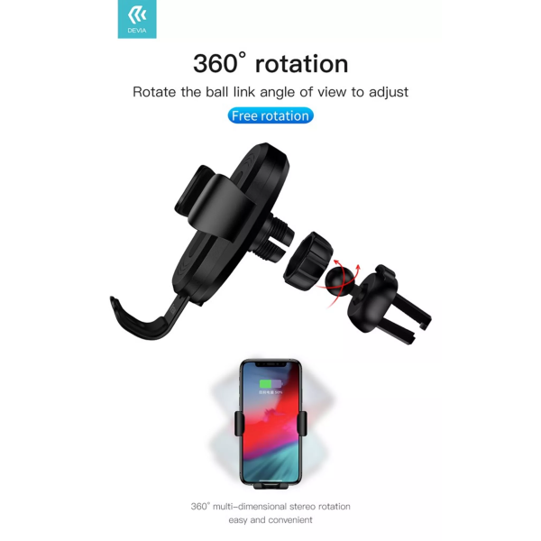 Devia - 10W Wireless Charging Gravity Sensor Air Vent Car Holder - Black - Image 2