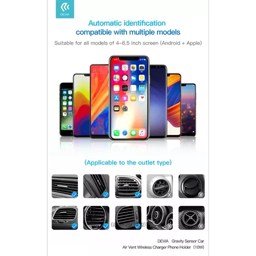 Devia - 10w wireless charging gravity sensor air vent car holder - black - image 6