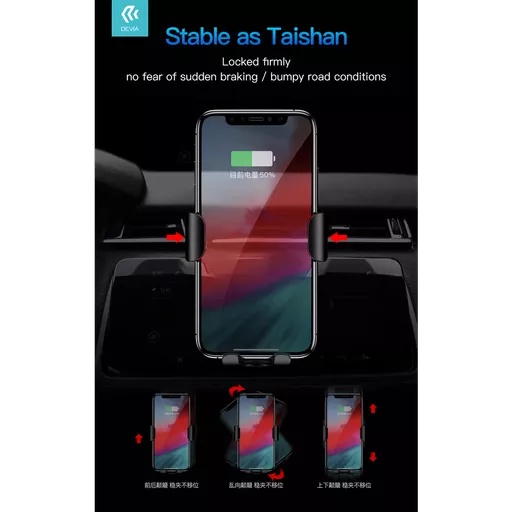 Devia - 10w wireless charging gravity sensor air vent car holder - black - image 7