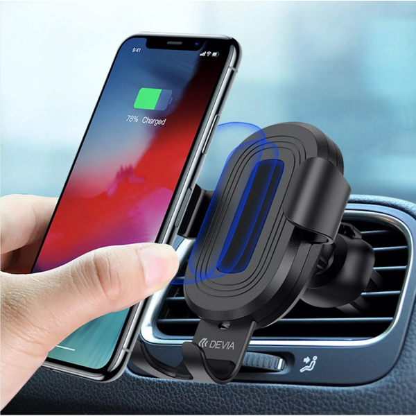 Devia - 10W Wireless Charging Gravity Sensor Air Vent Car Holder - Black - Image 7