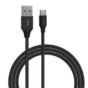 Devia - 1m (2.1A) Mesh Armour USB to USB-C Cable - Black