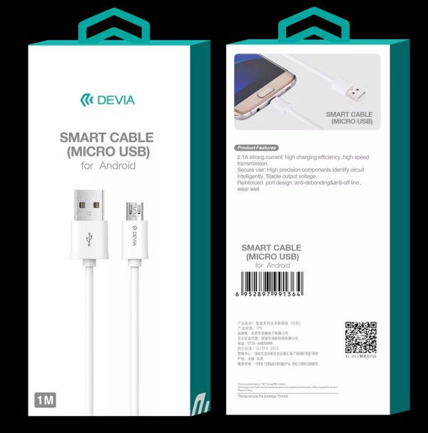 Devia 1m (2.1A) USB to MicroUSB Cable - White - Image 3