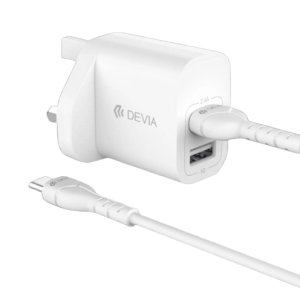 Devia - 2.4A Dual USB Plug & 1m USB-C Cable - White