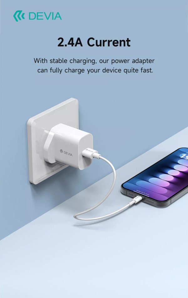 Devia - 2.4A USB 3-Pin UK Charging Plug - White - Image 3