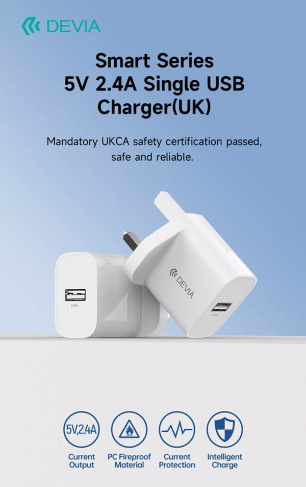 Devia - 2.4A USB 3-Pin UK Charging Plug - White - Image 5