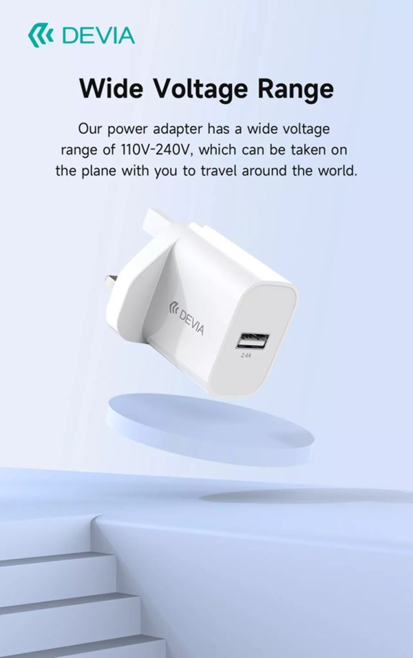 Devia - 2.4A USB 3-Pin UK Charging Plug - White - Image 6