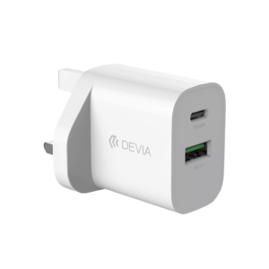 Devia - 20W Dual USB-C Power Delivery & USB Qualcomm 3-Pin UK Charging Plug - White