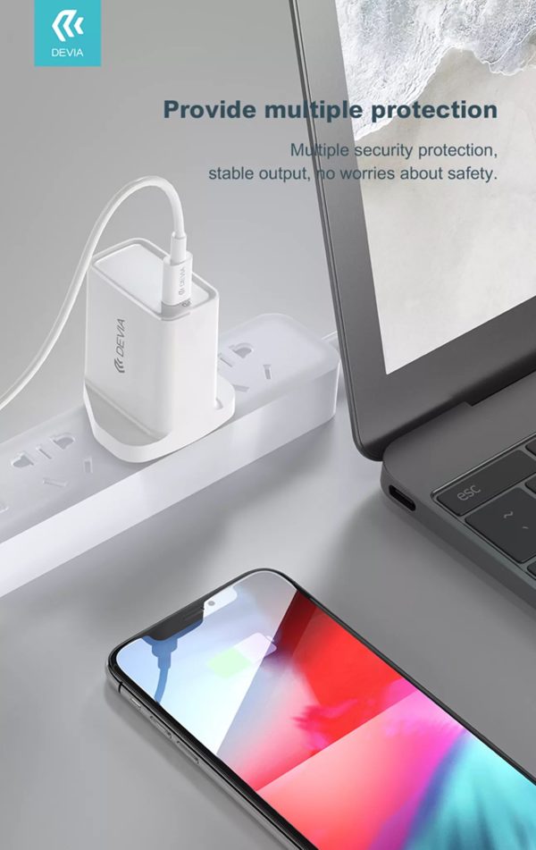 Devia 20W USB-C Power Delivery 3-Pin UK Charging Plug & 1m PD USB-C to Lightning Cable - White - Image 6