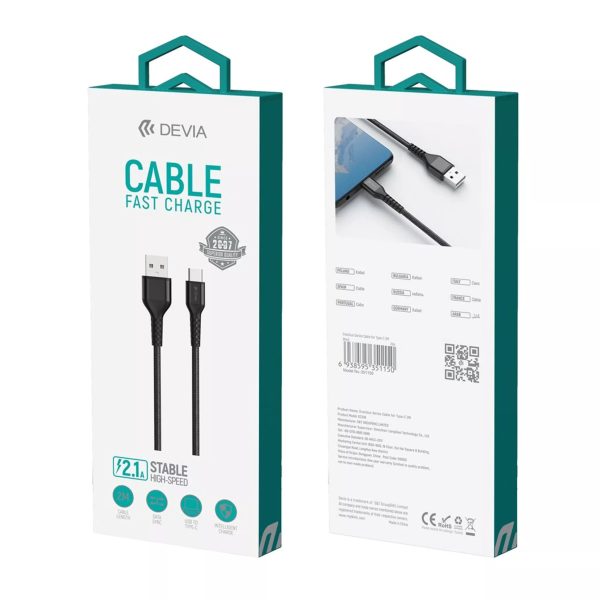 Devia 2m (2.1A) Mesh Armour USB to USB-C Cable - Black - Image 5