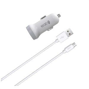 Devia 3.1A Dual USB Port Car Adapter & 1m MicroUSB Cable - White