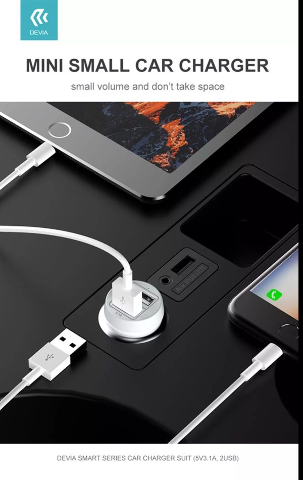 Devia 3.1A Dual USB Port Car Adapter & 1m MicroUSB Cable - White - Image 8