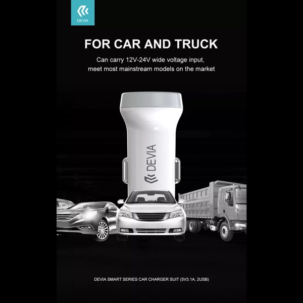 Devia 3.1A Dual USB Port Car Adapter & 1m MicroUSB Cable - White - Image 5