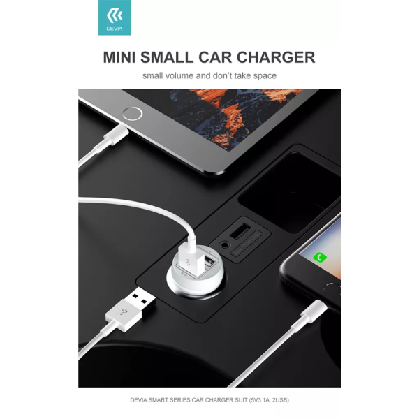 Devia - 3.1A Dual USB Port Car Adapter & 1m Non-MFi Lightning Cable - White - Image 11