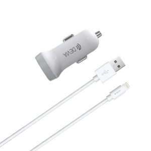 Devia - 3.1A Dual USB Port Car Adapter & 1m Non-MFi Lightning Cable - White