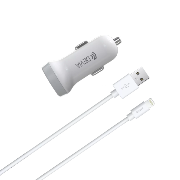 Devia - 3.1A Dual USB Port Car Adapter & 1m Non-MFi Lightning Cable - White