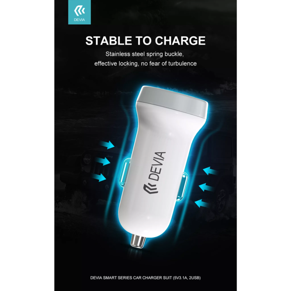Devia - 3.1A Dual USB Port Car Adapter - White - Image 3