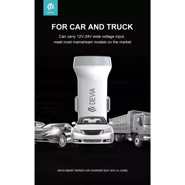 Devia - 3.1A Dual USB Port Car Adapter - White - Image 4
