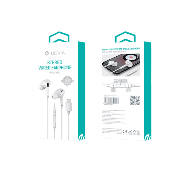 Devia - 3.5mm In Earphones with Microphone & Volume Control - White - Image 2