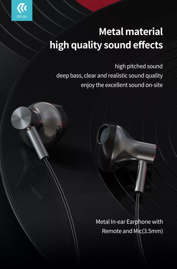 Devia - 3.5mm Metal Earphones with Microphone & Volume Control - Black - Image 9
