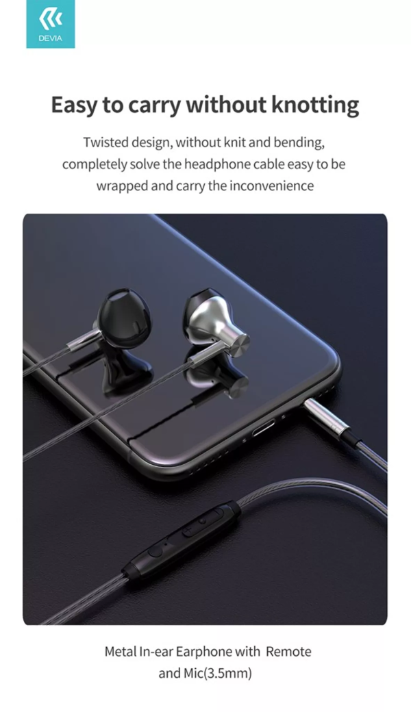 Devia - 3.5mm Metal Earphones with Microphone & Volume Control - Black - Image 4
