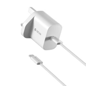 Devia 30W GaN USB-C 3-Pin UK Charging Plug & 1.2m USB-C to USB-C Cable - White