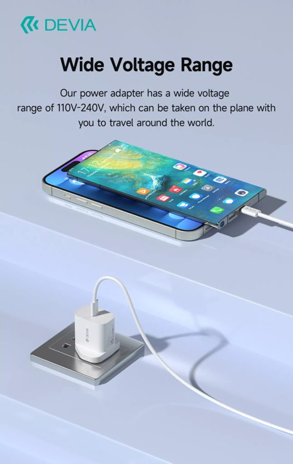 Devia 30W GaN USB-C 3-Pin UK Charging Plug & 1.2m USB-C to USB-C Cable - White - Image 6