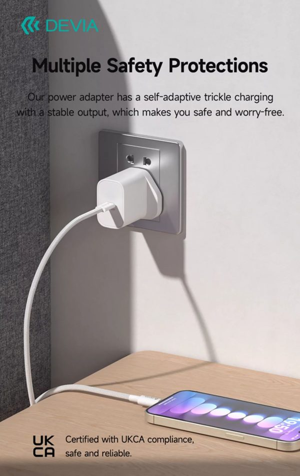 Devia 30W GaN USB-C 3-Pin UK Charging Plug & 1.2m USB-C to USB-C Cable - White - Image 8