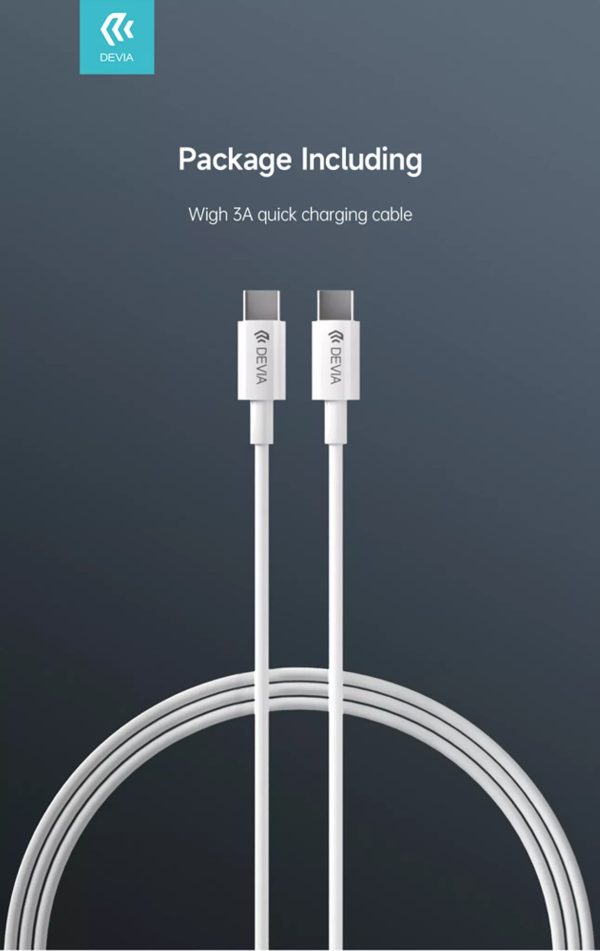 Devia 45W GaN Dual USB-C 3-Pin UK Charging Plug & 1.5m USB-C to USB-C Cable - White - Image 4