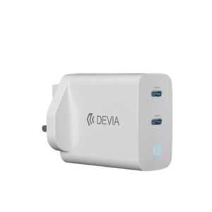 Devia 45W GaN Dual USB-C Power Delivery 3-Pin UK Charging Plug - White