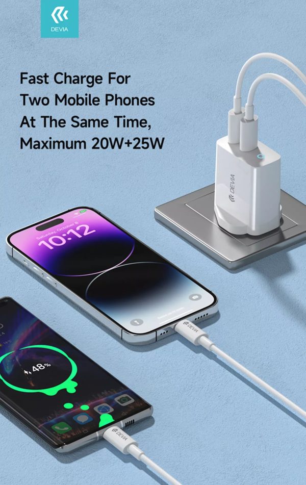 Devia 45W GaN Dual USB-C Power Delivery 3-Pin UK Charging Plug - White - Image 6