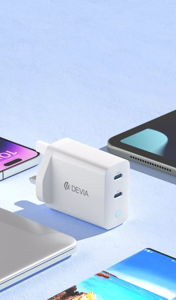 Devia 45W GaN Dual USB-C Power Delivery 3-Pin UK Charging Plug - White - Image 8