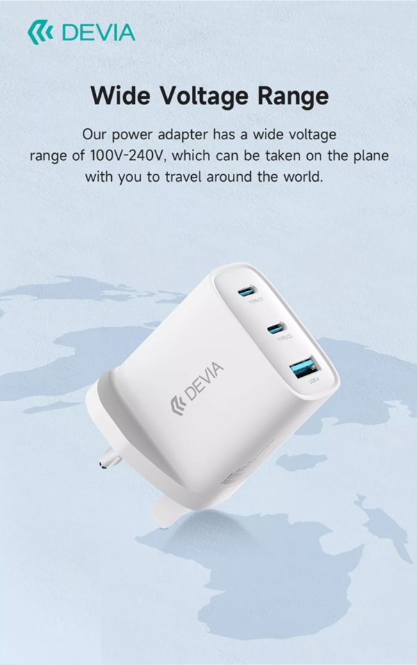 Devia 65W GaN USB-C PD & QC4.0 3-Pin UK Mini Charging Plug - White - Image 5