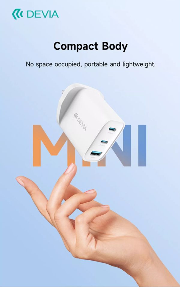 Devia 65W GaN USB-C PD & QC4.0 3-Pin UK Mini Charging Plug - White - Image 6