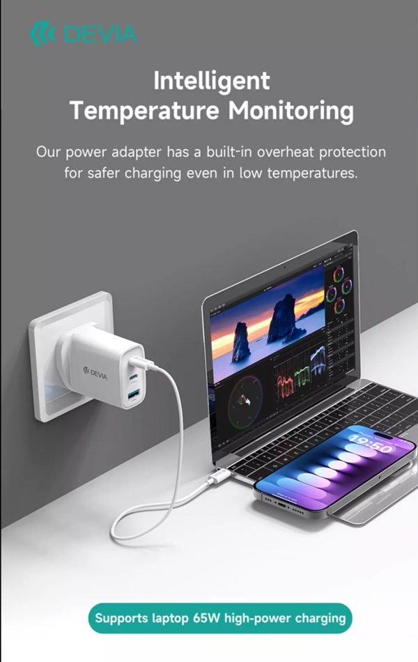 Devia 65W GaN USB-C PD & QC4.0 3-Pin UK Mini Charging Plug - White - Image 8