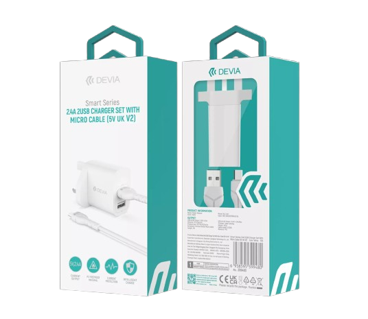 Devia - 2.4A Dual USB Plug & 1m MicroUSB Cable - White - Image 9