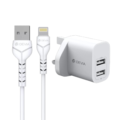 Devia - 2.4A Dual USB Plug & 1m Non-MFI Lightning Cable - White