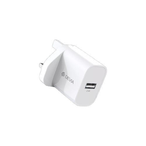 Devia - 2.4A USB 3-Pin UK Charging Plug - White