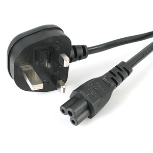 UK Mains Lead - Mains Wall Socket to C6 Connector (for C5 socket) - "Cloverleaf" / "Mickey Mouse"