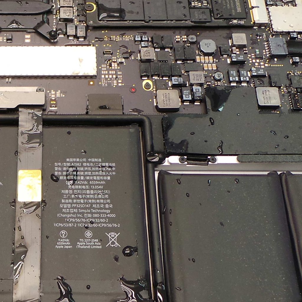 Apple macbook with spilled water during liquid damage repair in dundee