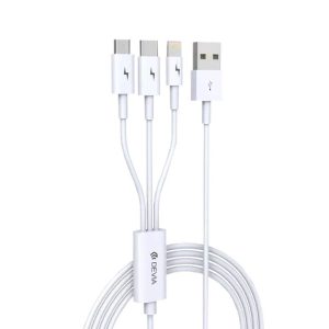 Devia - 1.2m (2.4A) USB to Lightning, USB-C & MicroUSB Cable - White